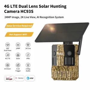 4G LTE Dual Lens Trail Camera with 180 Degree Wide View, Solar Cellular Hunting Camtera, 2K Video, 24MP Photo, Night Vision, Live View, AI Animal Detection, IP66, App Remote Control, 4G LTE Data Plan Need Activation