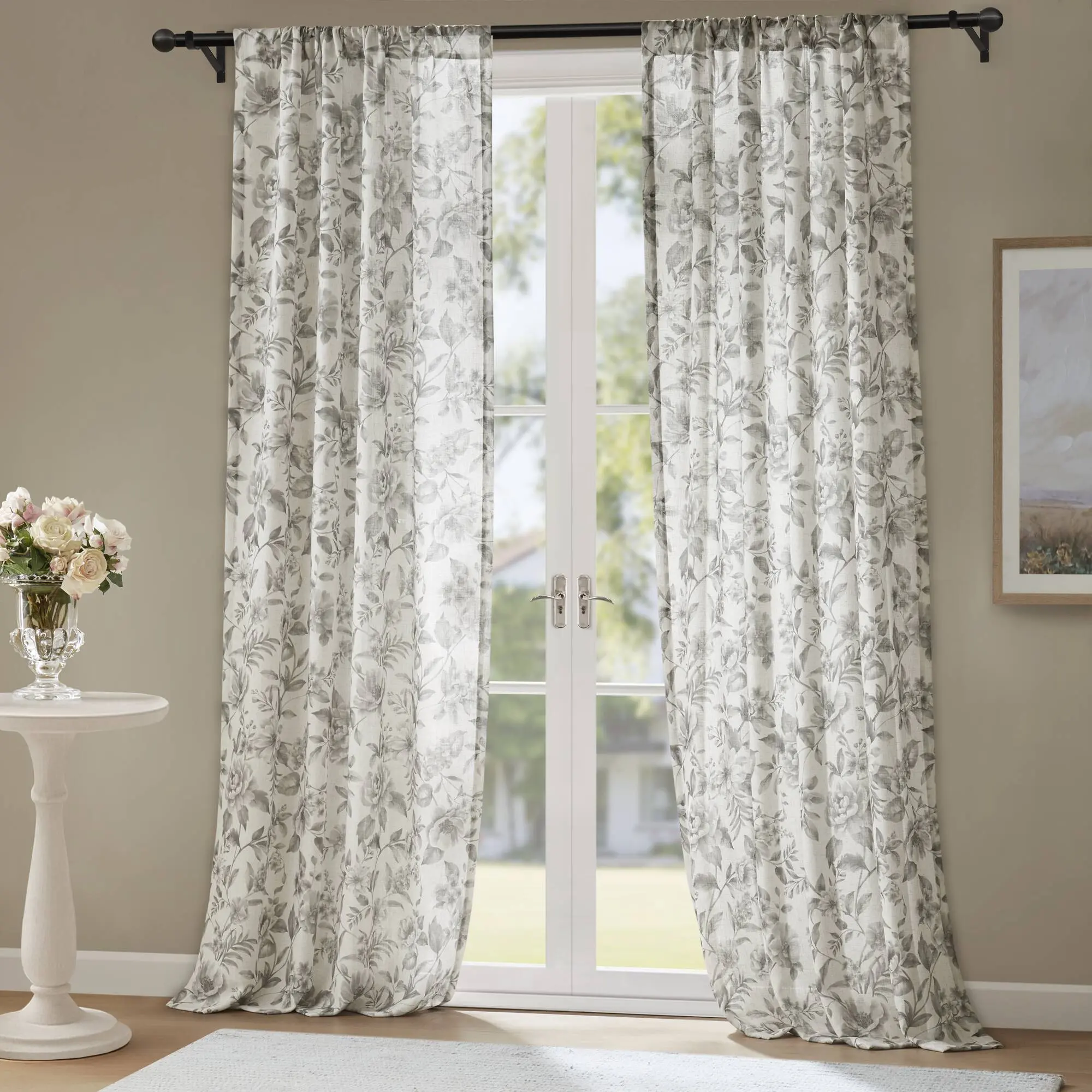 Sheer Voile Window Panel 42x84 Inches, Charcoal Light-Filtering Rod Pocket Curtain for Living Room or Bedroom, Single Drape, Modern Home Decor