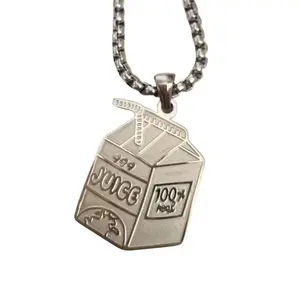 Juice Box Pendant Necklace Stainless Steel Hiphop Necklace Hoodie Accessories Fashion Jewelry for Couples Halloween Gifts