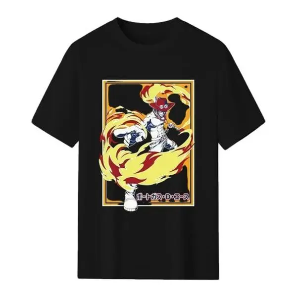 One Piece Ace Oversized T Shirt Mens Cotton Relaxed Fit Anime Tee Casual