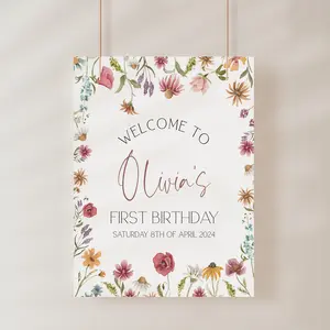 Wildflower 1st Birthday Welcome Sign Wildflower Birthday Sign Wildflower Birthday Decor Wildflower 1st Birthday Garden Party Template
