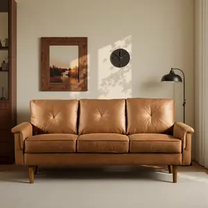 Weaxty Luxury 3 Seater Sofa with Faux Leather,Mid-Century Modern Couch with Comfortable Armrest,Comfy Couches with Deep Seat,Small Sofas for Living Room Bedroom, Anti Pin&Scratch