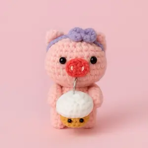 Handmade Pig with Boba Crochet - Cute Design, Meticulously Handmade, Soft & Cozy, Perfect Gift for Collectors