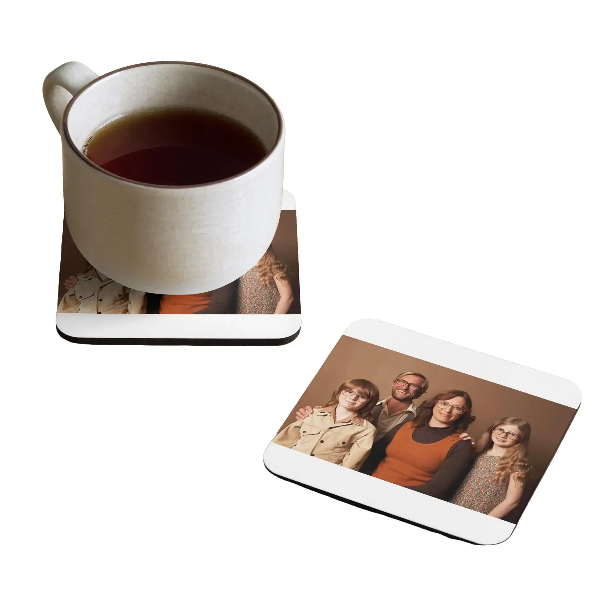 Cork-back Coaster with Custom Family Photo, Photo Drink Coaster, Personalized Coaster Set, Family Gift, Custom Home Decor