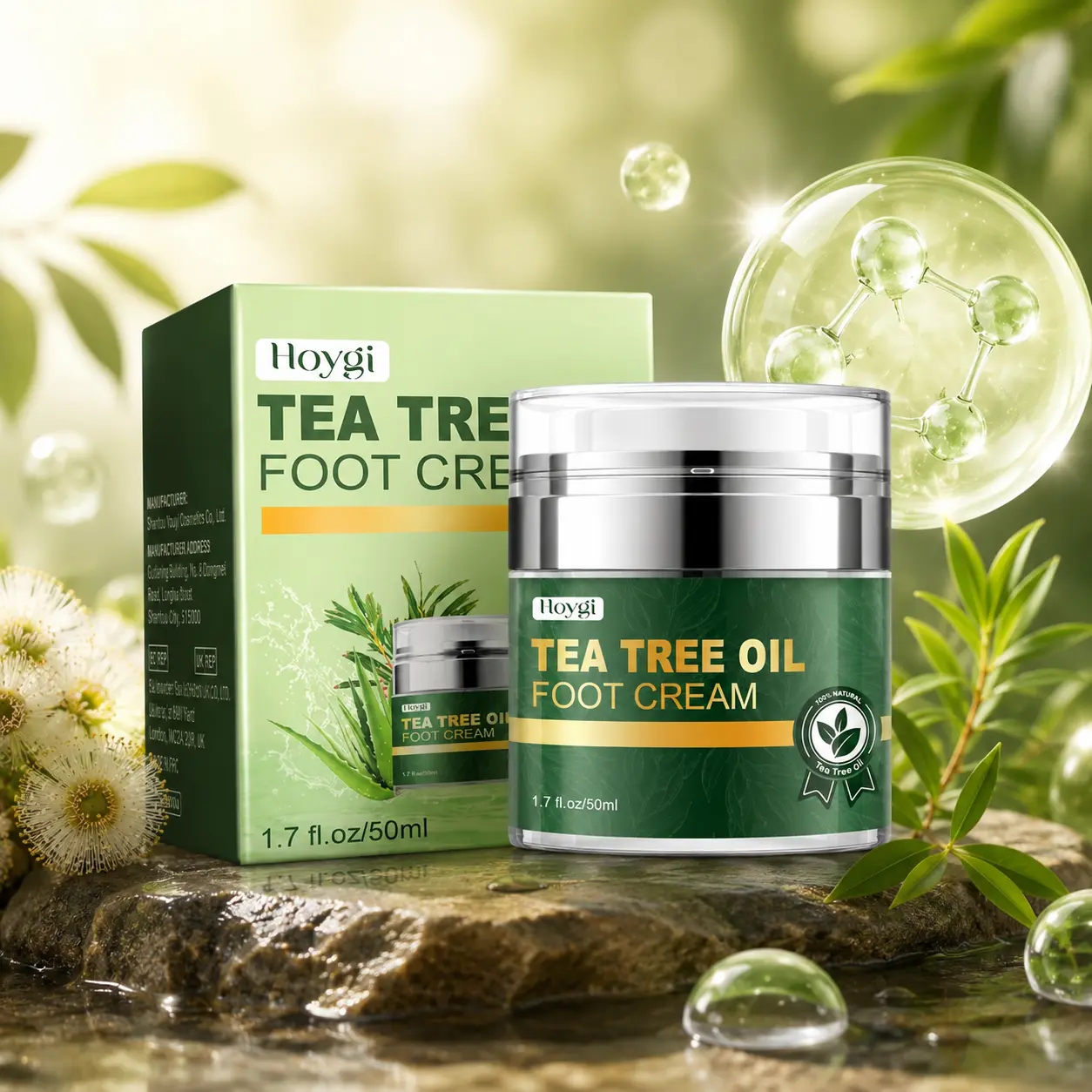 Deep Moisture Foot Cream with Peppermint & Tea Tree Oil - Hydrating Moisturizer for Dry Cracked Heels, Botanical Repair Treatment for Daily Hand & Foot Care (Single Item)