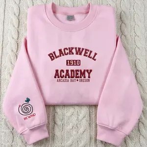 Life Is Strange Blackwell Academy Pink Embroidered Sweatshirt, Rewind Butterfly Sleeve, Arcadia Bay Oregon Crewneck