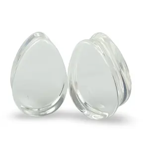 Clear Glass Double Flare Teardrop Plugs PG-545 gauges pair body jewelry