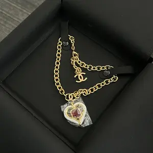 Pre-owned CHANEL CC Logos Red Gripoix White Heart Necklace