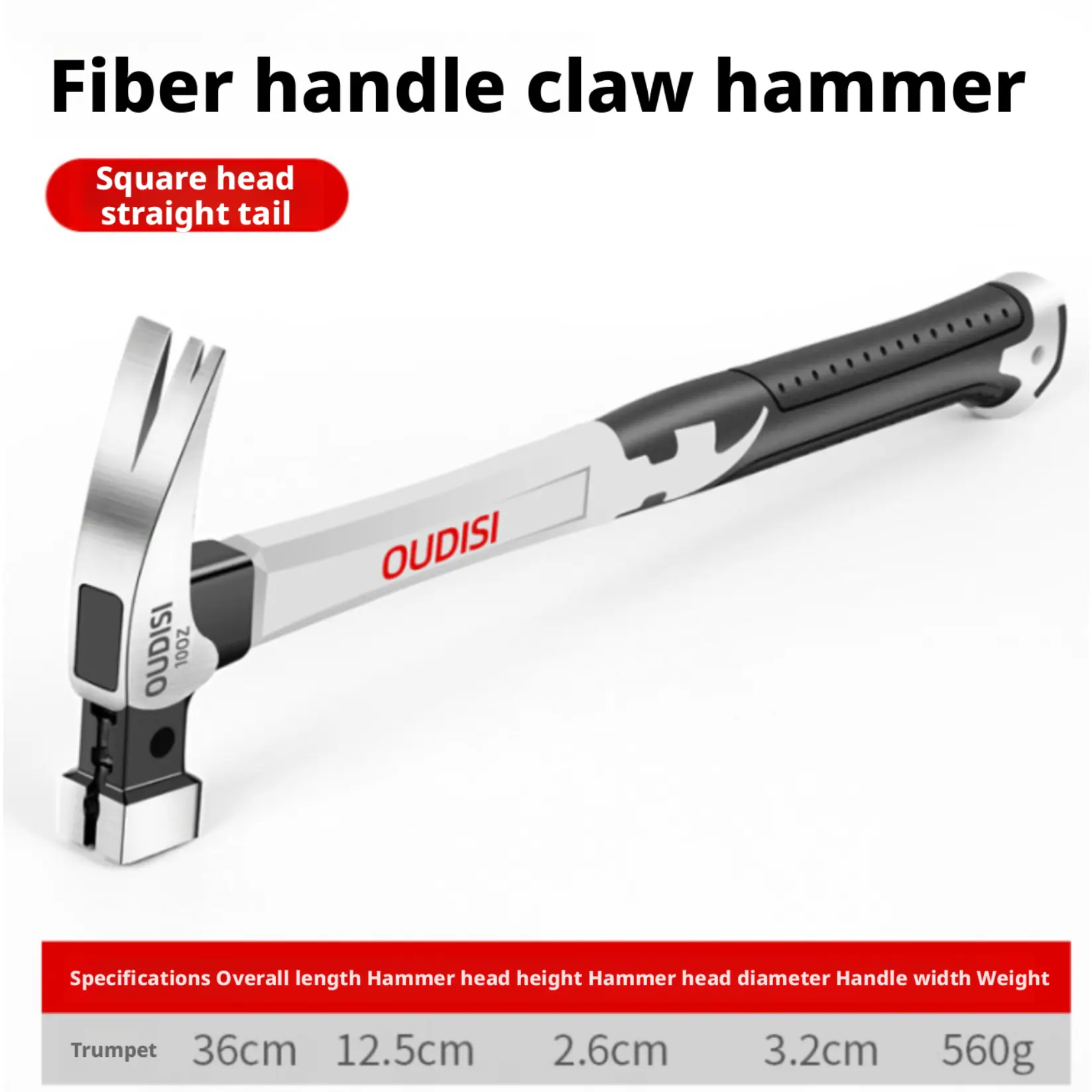 OUDISI Heavy-Duty 1-Piece Claw Hammer, High-Carbon Steel Smooth Finish, Non-Slip Nylon Shock-Absorb Handle, for Demolition, Carpentry, Dad Birthday Gift, Stocking Stuffers