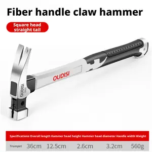 OUDISI Heavy-Duty 1-Piece Claw Hammer, High-Carbon Steel Smooth Finish Construction, Non-Slip Nylon Shock-Absorbing Handle, Ideal for Demolition, Carpentry, Dad Birthday Gift