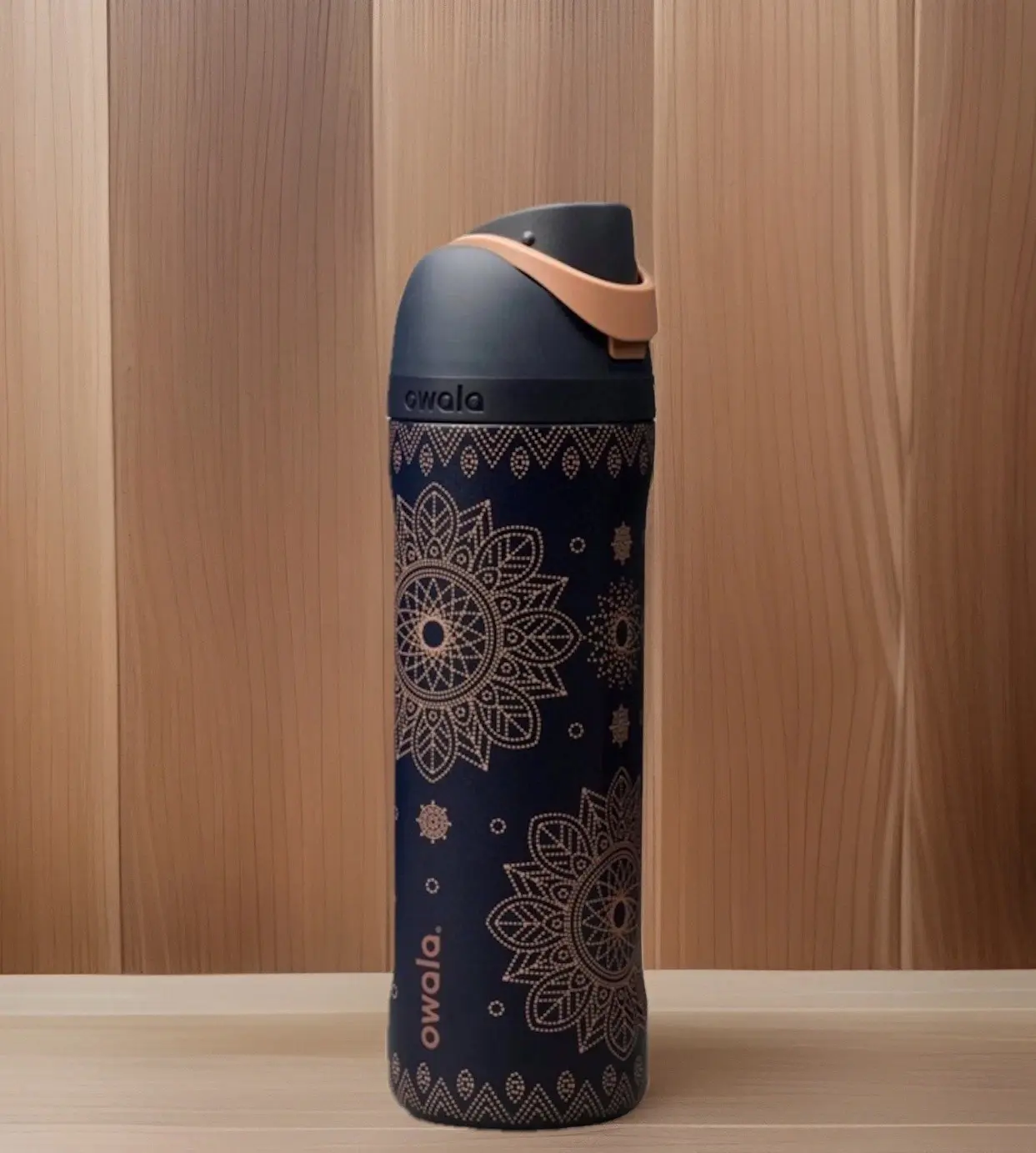 Owala FreeSip 24oz Navy Mandala Water Bottle Insulated Stainless Steel Leakproof Straw Lid Travel Tumbler