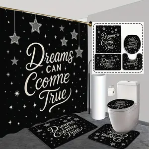 1pc/4pcs Shower curtain set, modern and unique home bathroom art decoration, shower curtain set with 12 hooks, non-slip bathroom rug, U-shaped toilet seat cover, toilet seat cover, bathroom decoration, holiday decoration.