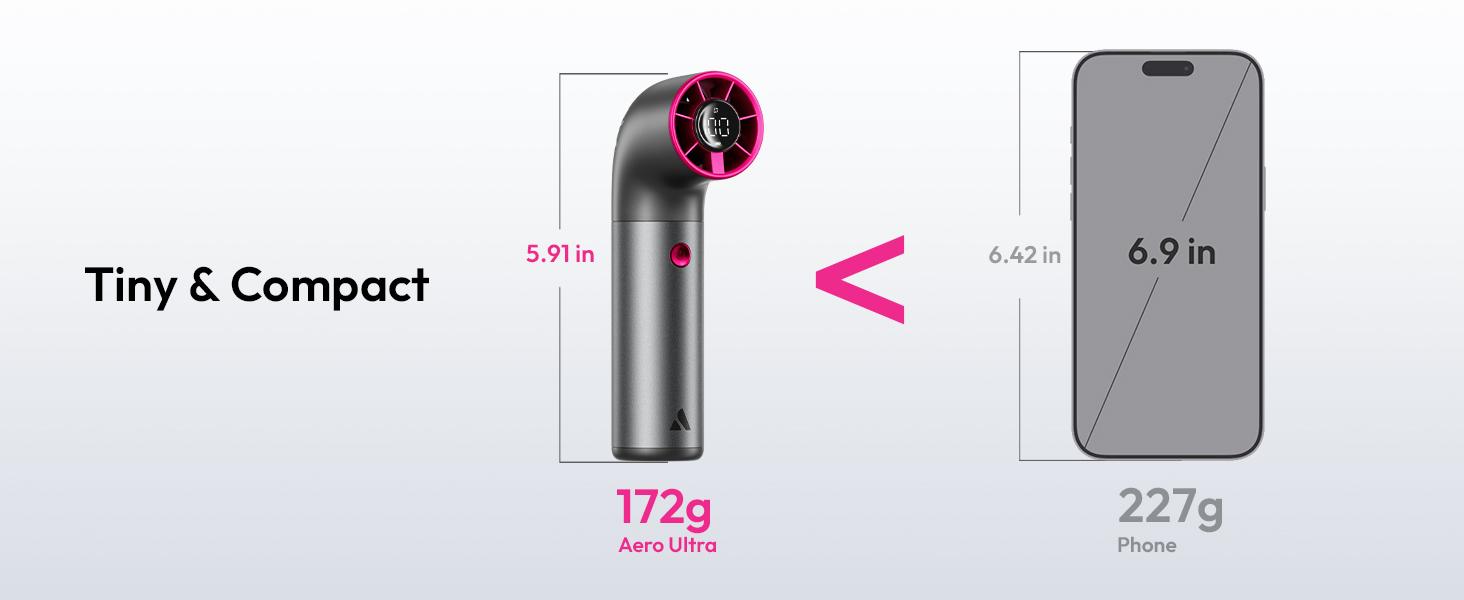 Aecooly Portable Handheld Fan, Powerful Turbo Mini Fan, 19000 RPM High Speed Aero Ultra, 15H Max Cooling Time, 7 Speeds Aluminum Case, Pocket Rechargeable Personal Small Travel GIfts for Women