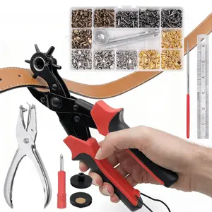 [Summervibes] 240 Pcs Leather Double Cap Rivets with Heavy Duty Punch Plier,Belt Hole Puncher Revolving Hole Punch Rivets Tool Kit for Belt Shoes Fabric,Leather Hole Punch Set,Valentine's Day Gifts,Tools & Hardware