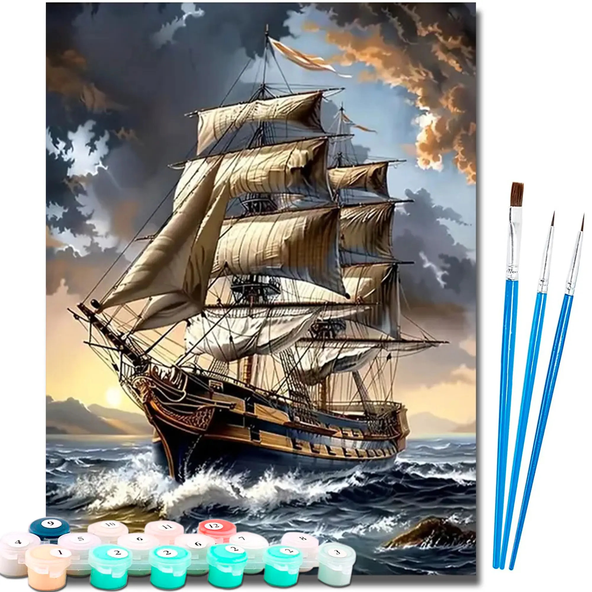 Paint by Numbers Painting Set for Adults Beginners - Easy Sailboat DIY Canvas Painting Kit, 16x20 Inch, Ideal for Home Wall Decor & Surprise Gift, Beginners Painting Kit, Diy Painting Supplies