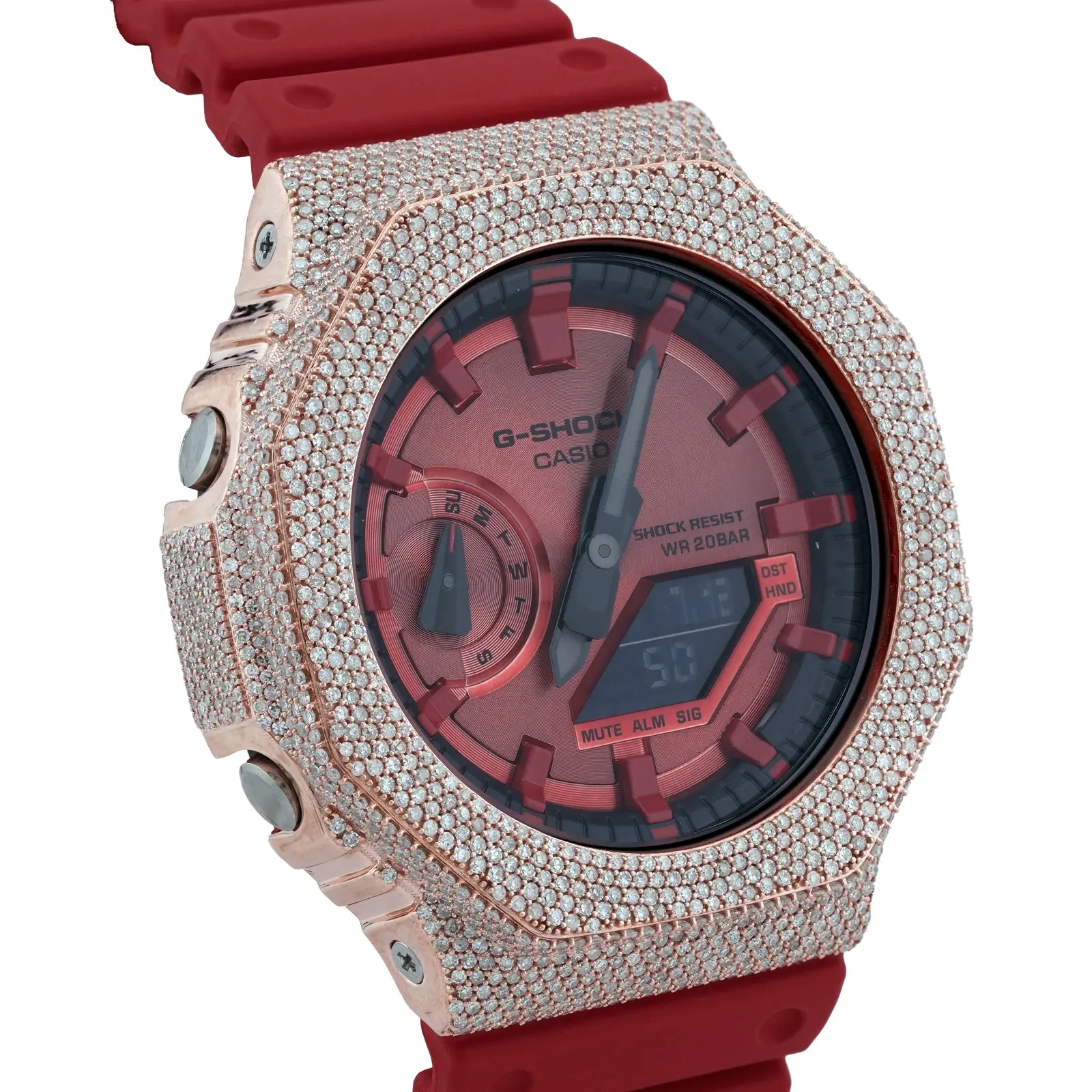 G-Shock GA2100 4.6CT Natural Diamond Rose Bezel All Red Watch