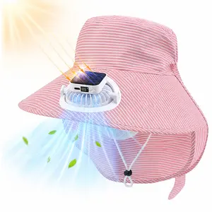 Upgraded Solar Fan Fisherman Hat with Neck Flap, Large Brim Sun Cap, UPF 50+, 3 Speed USB Rechargeable & Face Mask for Gardening Fishing Hiking