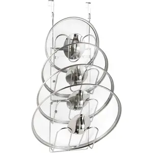 304 Stainless Steel Door Mounted Hanging Pot Lid Organizer, Space Saving Pot Cover Storage Holder for Kitchen Cabinet