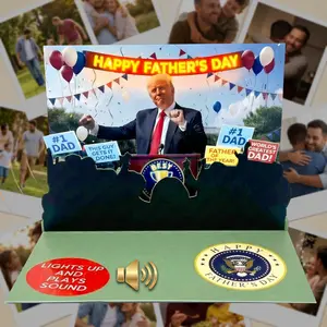 Funny Talking Pop Up Fathers Day Card with Lights & Sound, Plays Heartfelt Voice Message, 3D Pop-Up Scene with Podium & Cheering Crowd, Funny Novelty Father's Day Card from Son, Daughter, or Wife