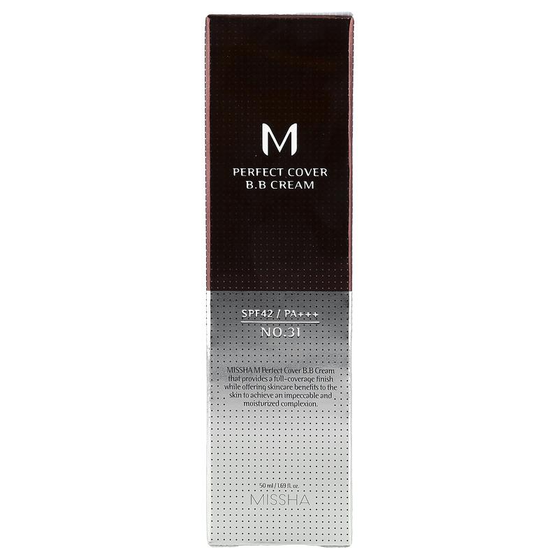 Missha M Perfect Cover B.B Cream, SPF 42 PA+++, No. 31 Golden Beige, 1.69 fl oz (50 ml)