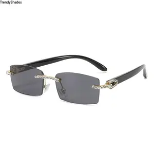 Women's Rhinestone-Decorated Rimless Square Frames Sunglasses, Premium Fashion Shades for Daily Wear & Outdoor Activities
