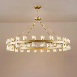 48 Lights Wagon Wheel Chandelier With Crystal Shade