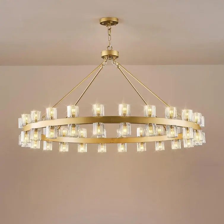 48 Lights Wagon Wheel Chandelier With Crystal Shade