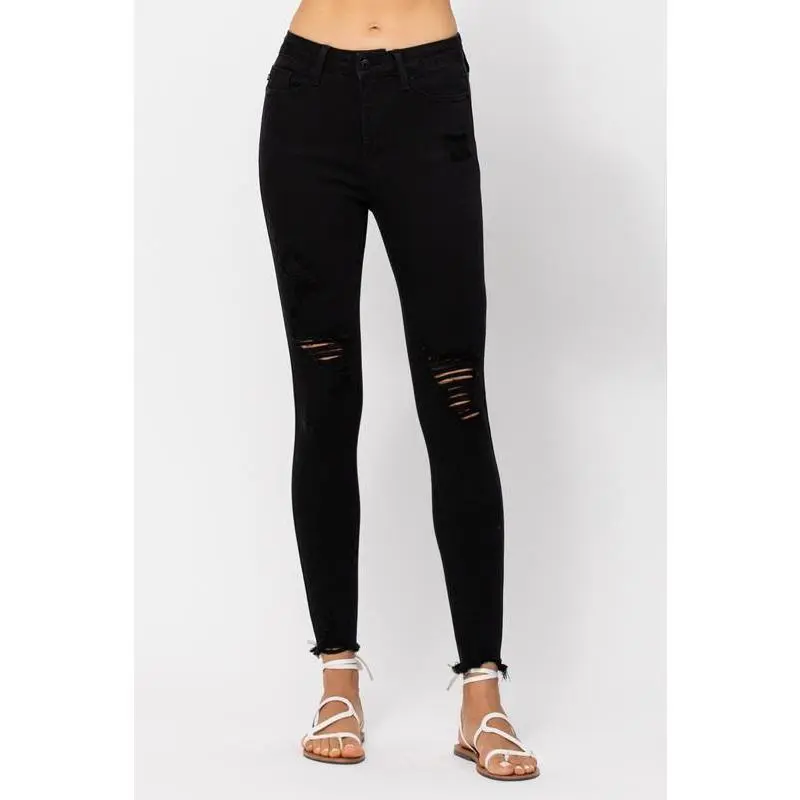 Judy Blue Jet Black Destroyed Skinny Jeans