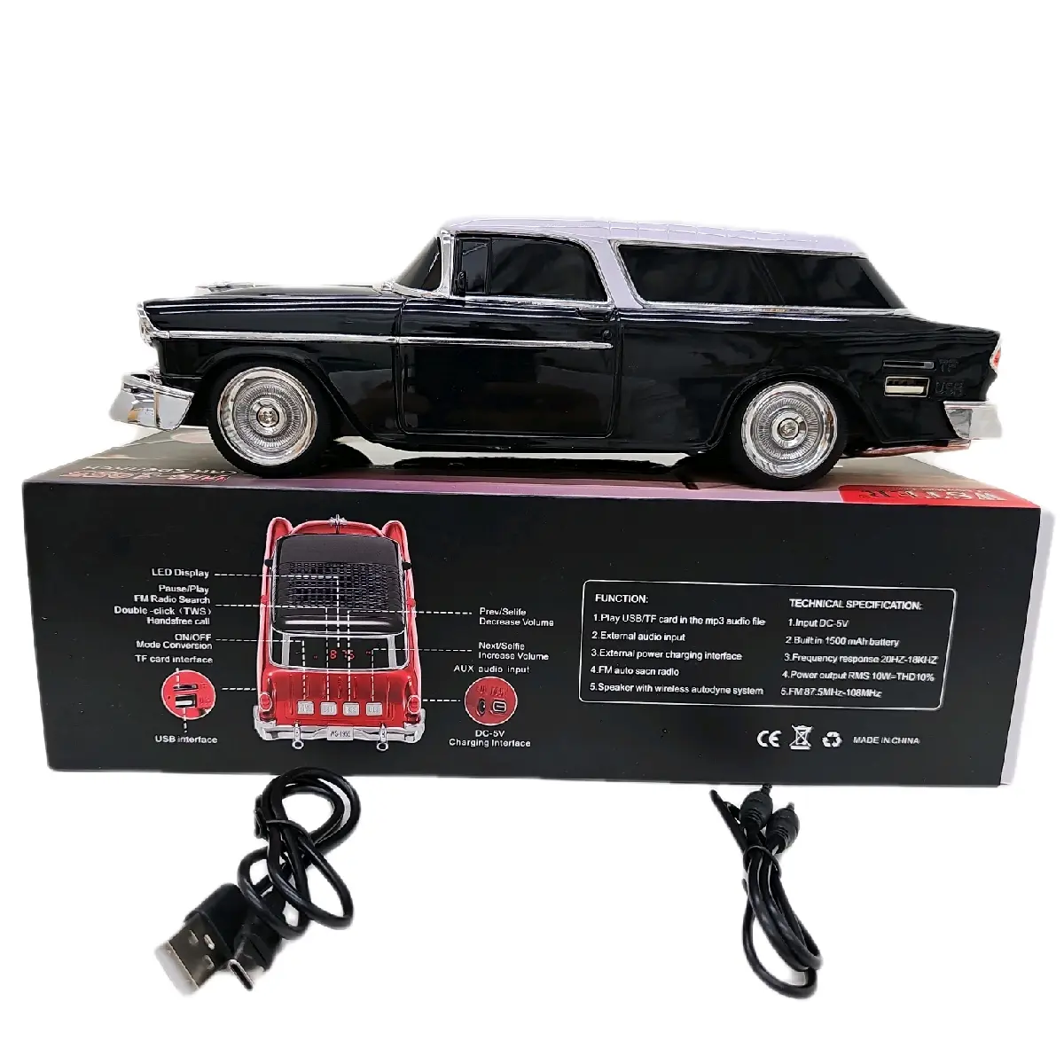 Wester Portable Wireless Car Speaker with TF/USB/FM Radio. Loudspeaker output 10W OUTPUT 1955 Chevrolet Bel Air Wagon  .External audio input pay USB/TF card in mp3 audio file and external power charging interface