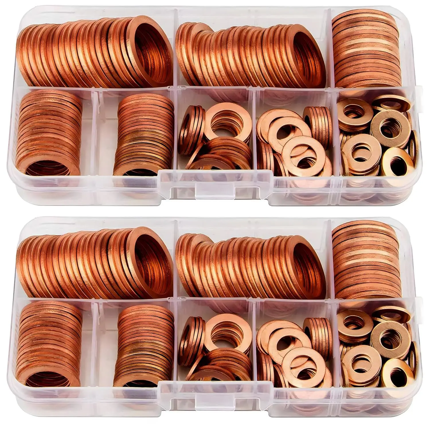 200PCS 9-Sizes Copper Flat Washer Assorted Set - Metric Sealing Fasteners for Sump Plug, Oil Drain Plug (M5 to M14), Flat Washers
