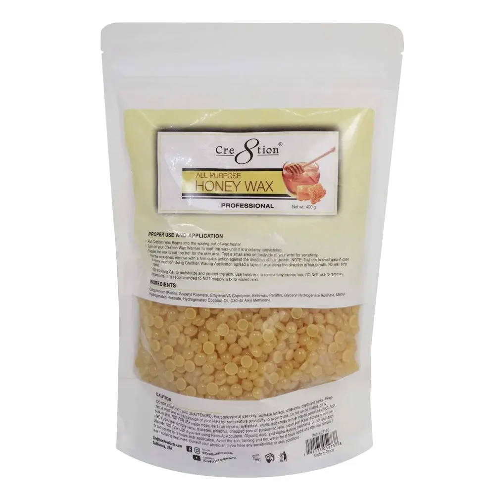 Cre8tion Honey Cream Bean Hard Wax, 14oz (500ml) Body Care Waxing Product for Hair Removal