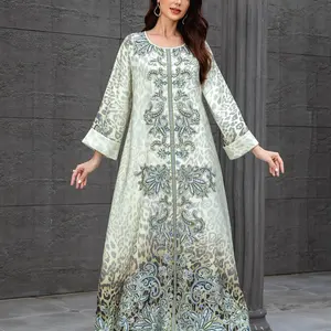 Women's Ethnic Pattern Long Sleeve Dress, Modest Round Neck Long Dress for Party Holiday Vacation, Ladies Islamic Clothing, Modest Muslim Outfits for All Seasons