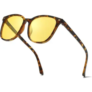 Night Vision Driving Glasses for Men Women Anti Glare with Yellow Lens UV400 Protection Polarized Tortoiseshell Sunglasses Gift for Her