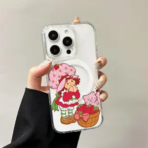 S-Strawberry S-Shortcakes transparent silicone magnetic phone case for iPhone 11/12/13/14/15/16/17/17 Pro Max /17 Air-Full Device Protection,Anti-drop,Essential for Daily Use.
