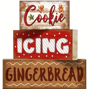 3pcs  Vintage Wooden Christmas Holiday Decorations - "Cookie" Sign, Multipurpose Holiday Decorations for Kitchen, Dinner, and Parties, Christmas Table Decorations | Holiday Table Setting | Wooden Sign, Christmas, Winter Decorations