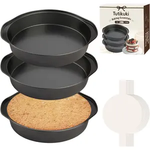 8 Round Cake Pan 3PCS Nonstick Cake Pans with 100 PCS Parchment Paper Carbon Steel Baking Pans with Handle Dishwasher Safe