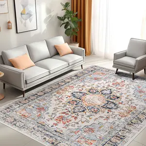 BESTSWEETIE Washable Rugs Vintage Area Rugs Boho Rugs for Living Room Carpet for Bedroom Living Room Kitchen Distressed Indoor No Pile Anti-skid Non-slip for Home Decor Decorative Floor Mat
