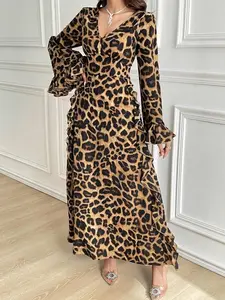 Women's Leopard Print Long Sleeve Dress, Elegant Chic Fashion Casual Dress for Daily Outdoor Wear, Women Dress for Spring Fall