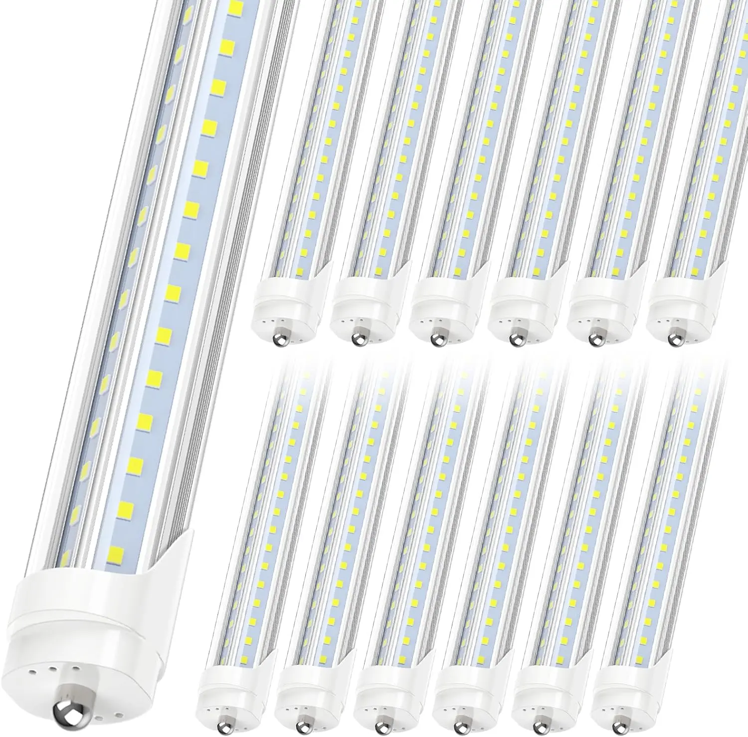 ETL 12-Pack T8/T10/T12 8FT LED Tube Light, Single Pin FA8 Base, 50W 6000LM 6000K Cool White, Super Bright, 270 Degree V Shaped LED Fluorescent Bulb (130W Equiv.), ETL Listed, Clear, Dual-Ended