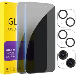 iPhone 15 Privacy Screen Protector 4 Pack 2 Anti Spy 6.1” Tempered Glass + 2 Camera Lens Protectors, Full Coverage, 9H Hardness, Bubble Free Easy Install, Case Friendly HD Clear Protection