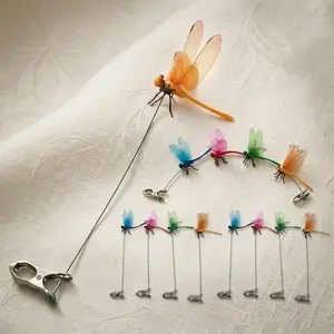 12 Pieces Artificial Dragonfly Rod Clips, Indoor Outdoor Horticultural Decor, Bird Repellent & Bug Deterrent, Natural Yard Art Garden Ornament