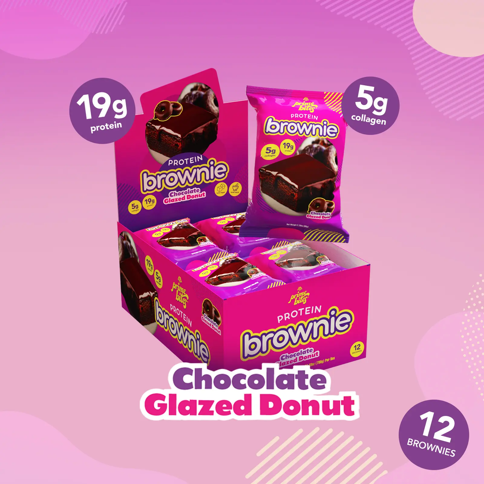 12 Pack - Glazed Chocolate Donut Prime Bites Protein Brownies Snack - High Protein Dessert 12 Pack - Glazed Chocolate Donut Prime Bites Protein Brownies Snack - High Protein Dessert