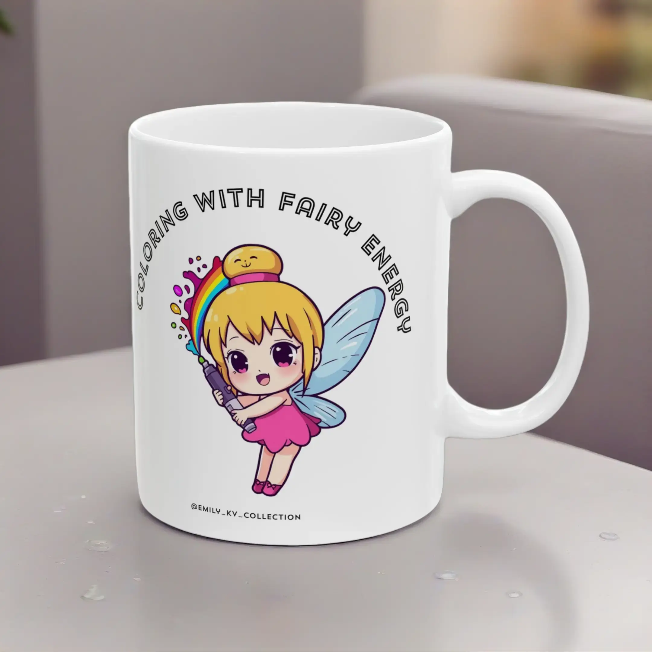 Coloring with Fairy Energy Mug | Cute Fairy Cartoon Ceramic 11oz Coffee Cup - WHITE