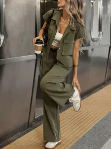 Women's Workwear Shirt & Long Pants Set, Outfit, Spring Summer New Arrival, Commuter Casual, Two-Piece Ensemble for Daily Wear