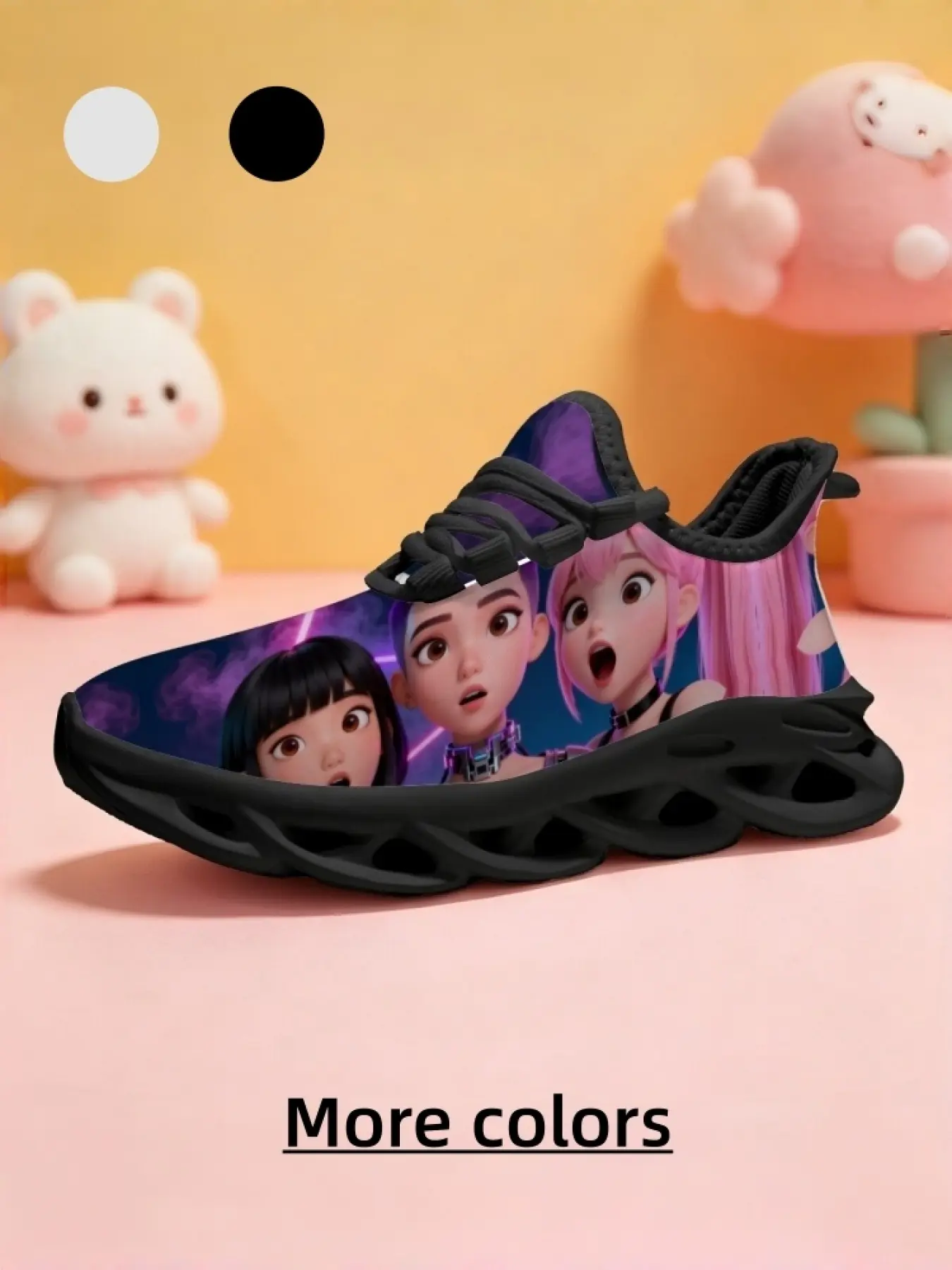 1 Pair Kids' Style Breathable & Lightweight Magic Night Purple Sneakers, Soft Elastic Thick Sole, Children's Day Gift, Versatile for Daily Wear, Cartoon Vitality Girl Print, Cool Trendy Style Casual Shoes
