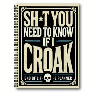 1 Piece Vintage Spiral Notebook - "What You Need to Know If I Die" Cover Lifetime Planning and Organizer, Property, Business Affairs and Last Wishes Guide Workbook - Skull Design, Synthetic Gemstone Decorated Cover, Dark Tone Plan Book, Bold Text Cover
