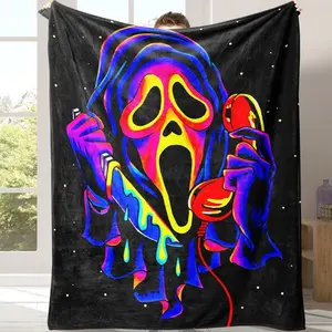 1pc Colorful Ghost Blanket Soft Fleece Throw for Comfort, Cozy Nap Blanket for Sofa Bed, Lightweight Gift for Travel & Home