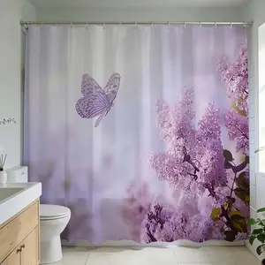 1 Pc Lilac Blossom Shower Curtain Transform Your Bathroom with Soft Purple and Butterfly Motifs Ideal for Relaxing Home Decoration and Bathroom Renovation Projects Perfect for Enhancing Modern Bathroom Style, Bathroom Supplies