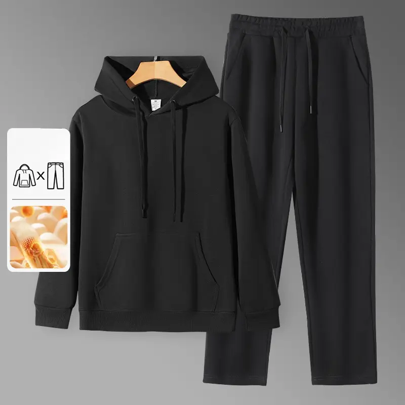 Men's 2-Piece Cotton Tracksuit, Casual Loose-Fit Hooded Sportswear for Fall, Breathable Athletic Wear with Drawstring, Long Sleeve, Daily Wear