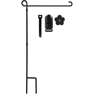 Flag Holder Stand, Premium Yard Flag Holder Weather-Proof Metal Powder-Coated Flagpole with Clip and Stopper for Christmas Flag, Outdoor Decor Decoration